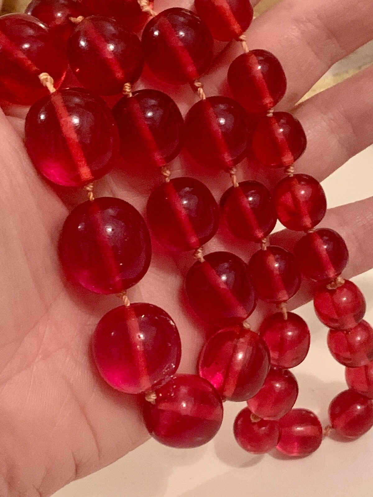 Vintage Plastic Translucent Cherry Red Lucite Bea… - image 6