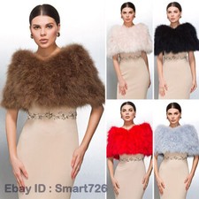 Lady Christmas Genuine Ostrich Feather Fur Cape Solid Fashion Stole Wrap Women