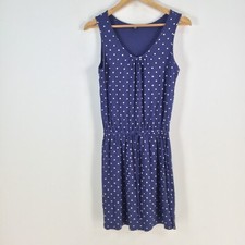 Uniqlo womens dress size XS fit flare blue polka dot sleeveless viscose 082436