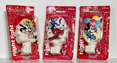 LOT (3) New GE Disney Night Lights 1984 Mickey Minnie Babies 1988 Fantasia