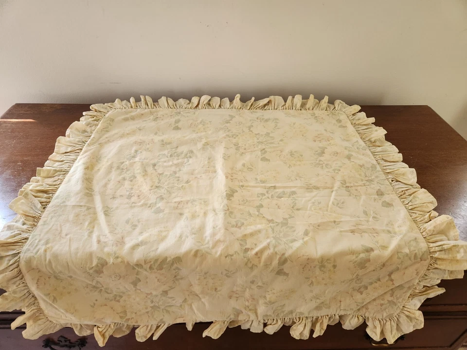 Raro Shabby Chic Brown Label babado creme amarelo casa de campo rosa floral Euro Sham - Imagem 2 de 4