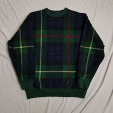 Vintage 90s Gant Green Plaid Sweatshirt Crewneck Tartan Plaid Skate Size Medium