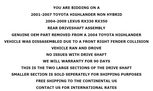 2001-2007 Toyota Highlander Lexus RX330 Rear Drive Shaft W/Warranty OEM Tested - Picture 2 of 9