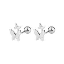 925 Silver Gold Plated Double Butterfly Screw Back Stud Earrings Women Girl S6