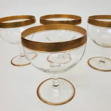 Set of 4 Italian Crystal w/Gold Encrusted Swag Rim Dessert Glasses 5.5"H X 4.5"W