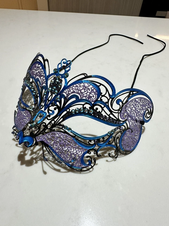 Handmade Real Venetian Metal Masquerade Mask with Rhinestones - Cosplay - Decor - Image 2 of 4