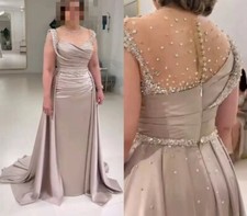 Luxurious Bead Crystal Sequins Mother Of The Bride Dress Long Sleeves Plus Size