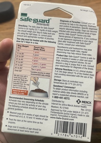 MERCK Safe-Guard Canine Dewormer Three 1g Powder Pouches 10+ LBS Dog  EXP: 11/25 - Picture 9 of 12