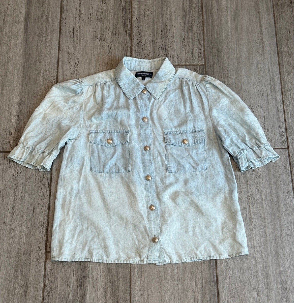 Generation Love Chambray Button Front Puff Sleeve… - image 2