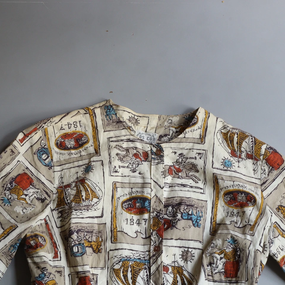 Vintage 70s Shirt Dress 1847 Victorian Era Print Pennsylvania Womens Small 15 16 - Image 2 of 4