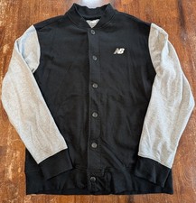 New Balance Button Up Fleece Bomber Jacket Kids XL Used Classic Retro Black Gray