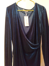 Leading Star Teal Velour Size 2XL Long Sleeve Faux Wrap Body Con Dress Luxe