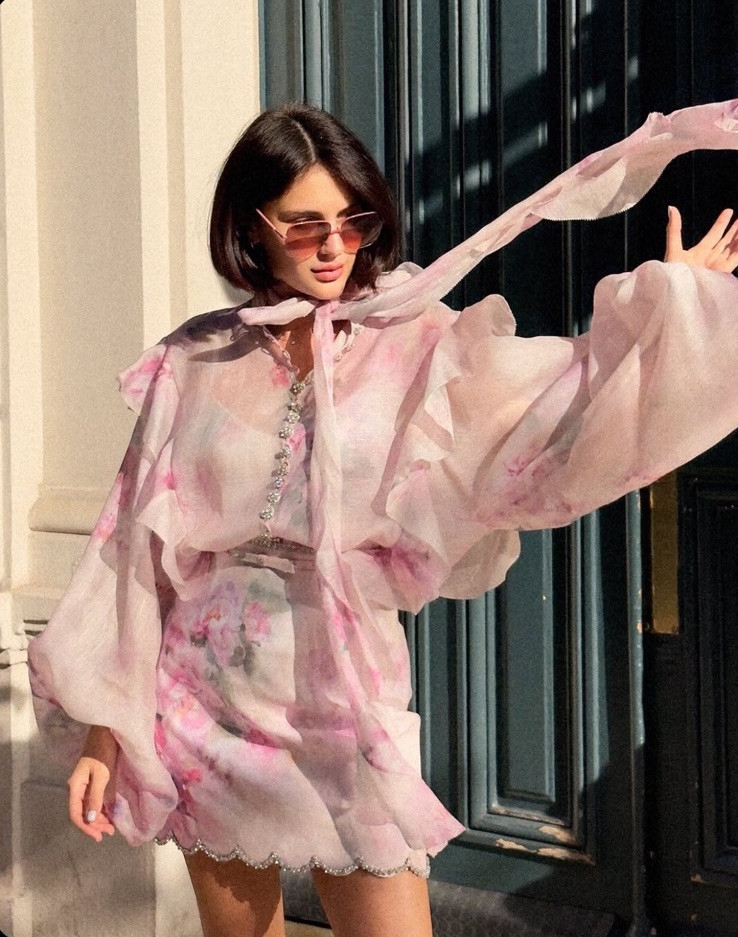 NWOT $795 Zimmermann Crush Scalloped Pink Floral Linen