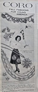 1959 Coro Charm Bracelet Necklace Pin Earrings Vintage Young America Jewelry Ad 