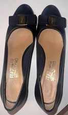 Salvatore Ferragamo Vara Navy Leather Heels Shoes Size 9 AAAA Quad A Original