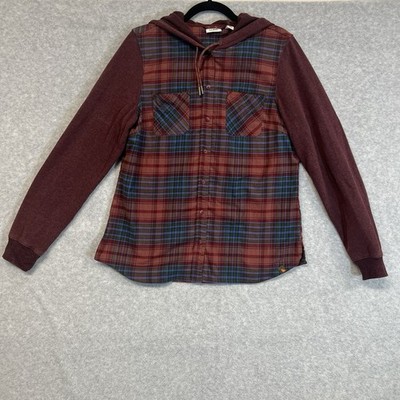 L.L. Bean Women's M Mixed Material Flannel Hoodie Burgundy Plaid