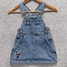 Vntg Mickey Co Denim Girls 5/6 Overall Dress Mickey And Minnie Mouse 90  s Bow
