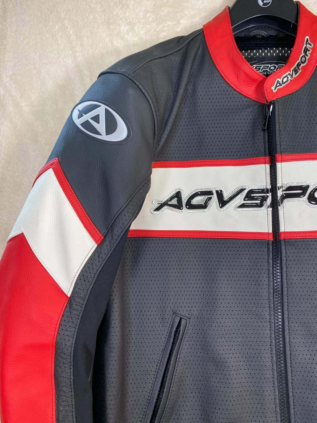 AGV Sport Pilot Vented Leather Motorcycle Jacket Size 46 Black Red Armored NWT image 3