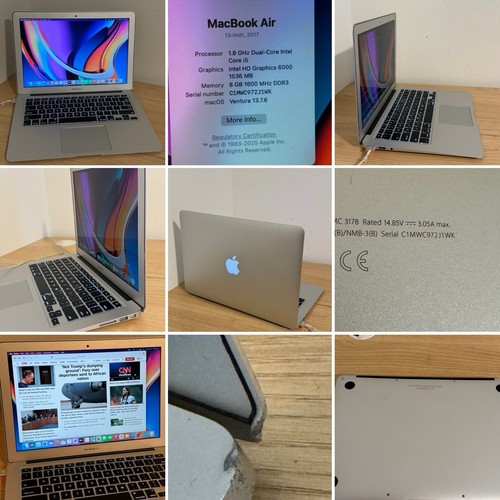MacBook Air 2017 A1466 13” i5 1.8Ghz 8GB RAM 128GB SSD macOS Ventura Laptop