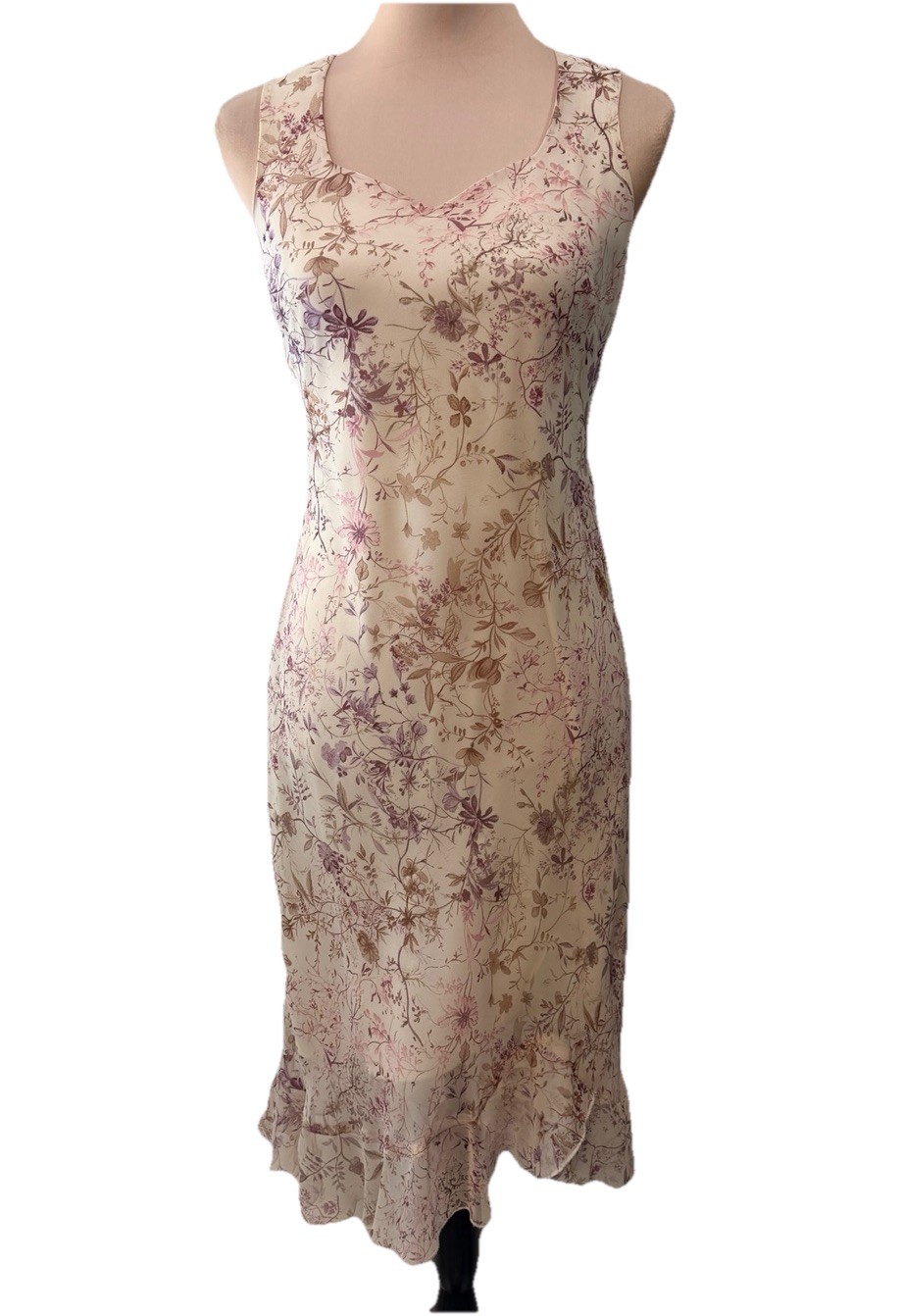 Y2K Butter Yellow Dress Midi Sheer Floral Fairy Cottage 90s Sweetheart Neck Sz 4