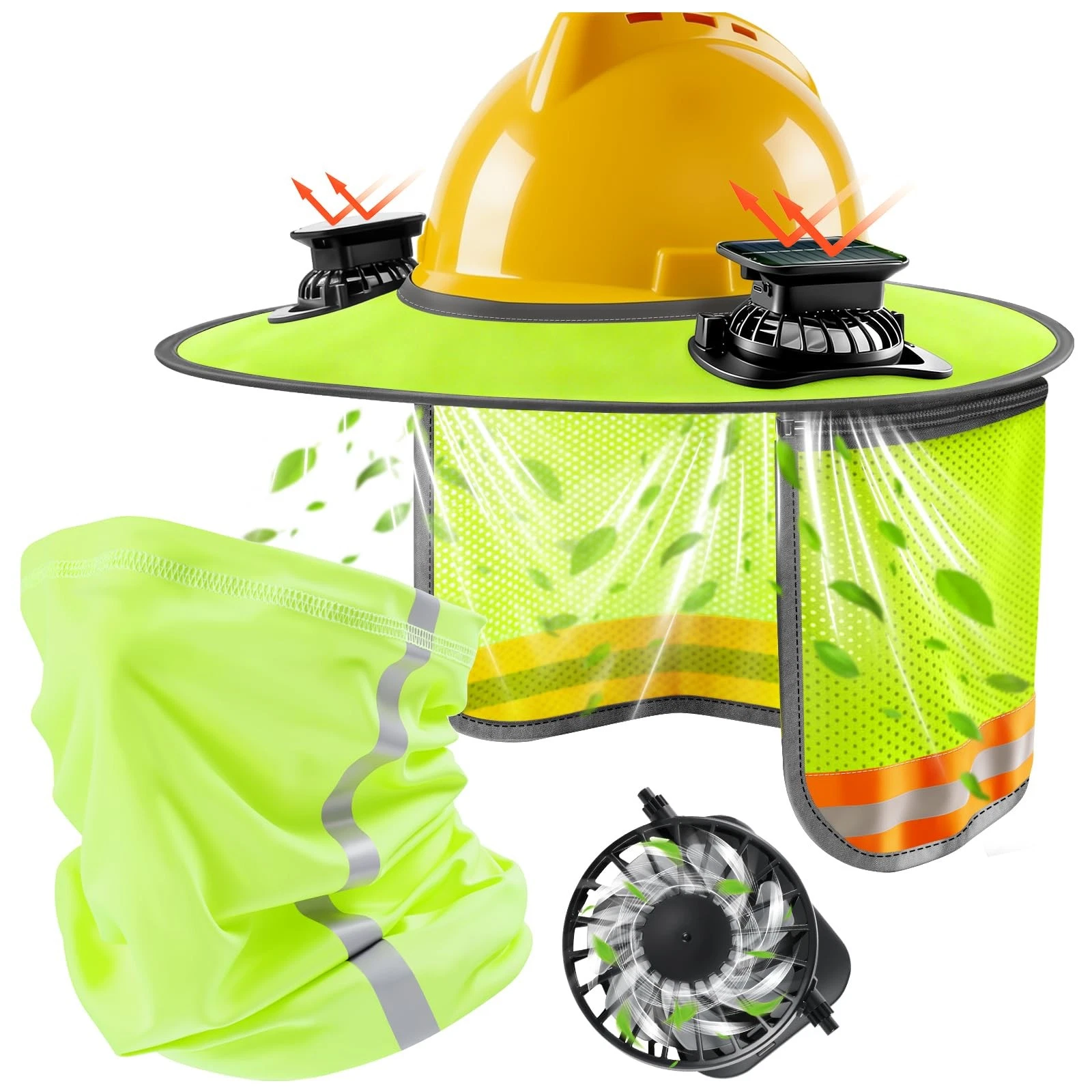 1 Set Hardhat Sun Shade Kit, Hard Hat Visor Sun Shade Full Brim with Solar Fa...