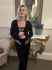 JOHN GALLIANO Vintage UK M Two Piece Black Lace Cardigan Cami Embroidered Detail