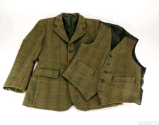 Vintage Crowther Classic 100% Wool Tweed Blazer Jacket & Vest Set Size 38 Medium