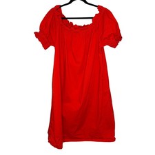 H&M Orange Midi Dress Ruffled Puff Sleeve Boat Neck Cotton Minimalist Women's L