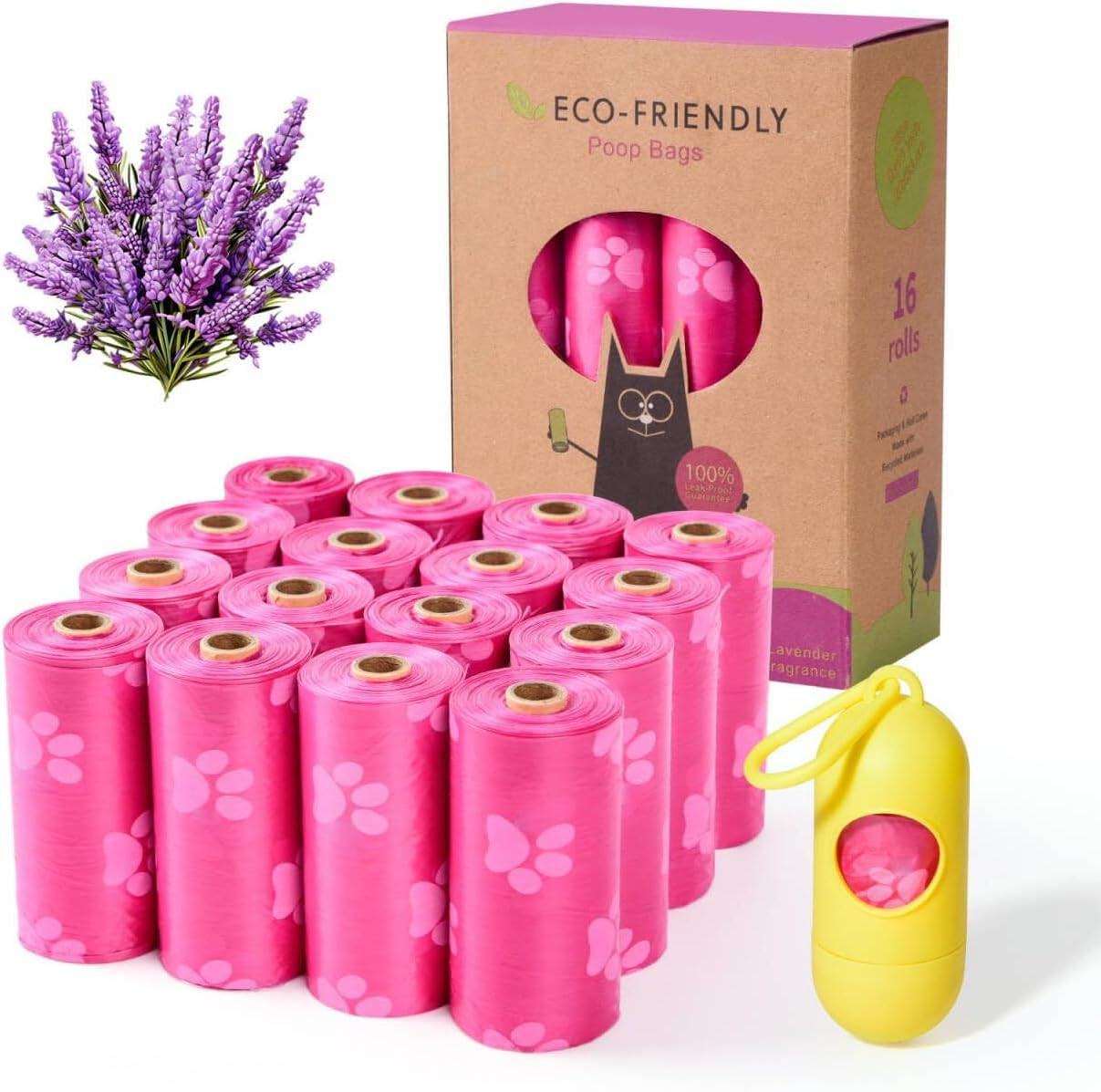 Poo Bags Dogs Pink 240 Bags Leak Proof and Extra Thick Dog Poop Bags Rolls Laven
