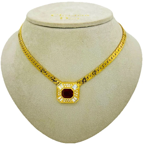 Catena choker gioiello vintage citrino artistico oro Dior 39 43 cm + sacchetto
