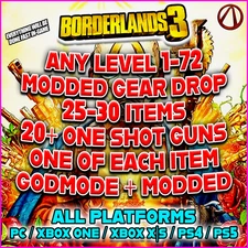 Borderlands 3 Level 1 - 72 Godmode Modded Weapons + Items Xbox X/S PS4 PS5 PC