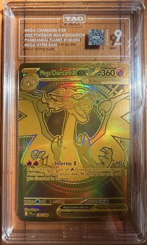 Mega Charizard X ex 130/094 Me02: Phantasmal Flames Holo 2025 Hyper Rare TAG 9