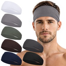 7 Pack Sports Headbands for Men, Sweat Absorbent Non Slip Elastic Headband, Q...