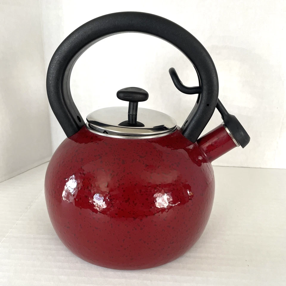 Tetera Paula Deen Signature Collection rojo oscuro moteado silbido Foto 4 de 4