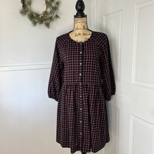 Madewell Plaid Flannel Raglan Button-Front Shirtdress Preppy Academia Y2K Size 2
