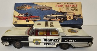 Ford Galaxie Highway Patrol Tin Friction Car 11” Japan In box Vintage Taiyo Nice
