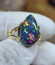 Anillo de oro ópalo negro natural certificado oro macizo 14k anillo de ópalo negro etíope