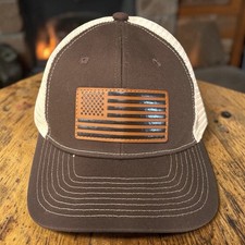 USA Flag Patch Trucker Hat Mesh Back Baseball Cap Brown Snapback OSFM Unbranded