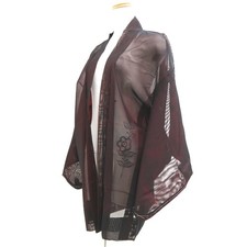 10965F3 Silk Vintage Japanese Kimono Haori Jacket Sheer Flower Embroidery