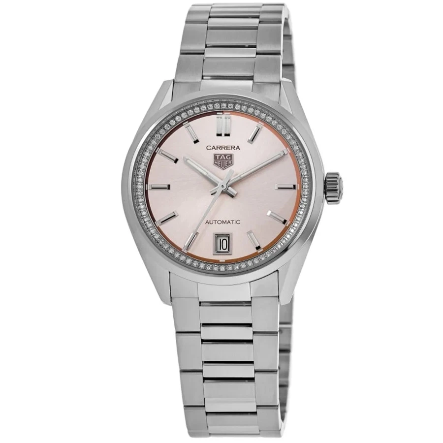 Nuevo reloj para mujer Tag Heuer Carrera fecha esfera rosa diamante acero WBN231A.BA0001