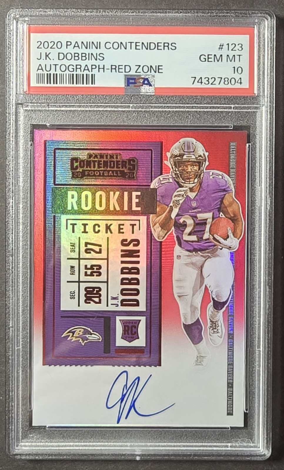 2020 Panini Contenders - RPS J.K. Dobbins Red Zone Rookie Ticket Auto PSA 10