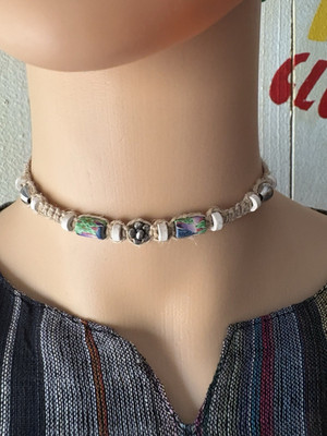 Braided Hemp Cord Beaded Choker Necklace Multicolor Adjustable Boho