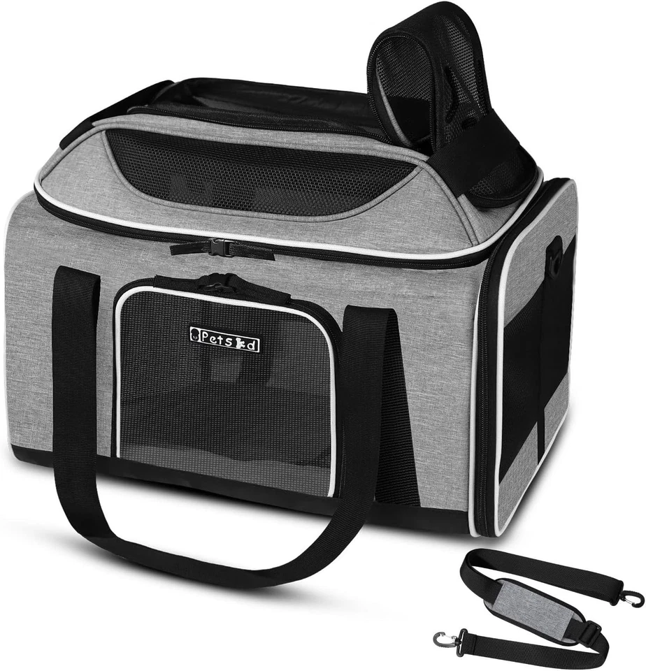 Durable Expandable Soft-Sided Pet Carrier with Safety Features - Grey, 17x11x9.5 - Image 3 of 4