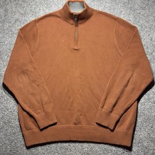Eddie Bauer Sweater Mens XL Brown/Rust Tight Knit 1/4 Zip Pullover Casual Cotton