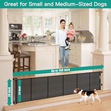 24 Inch Tall x 150 Inch Extra Wide Retractable Dog Gate for The House