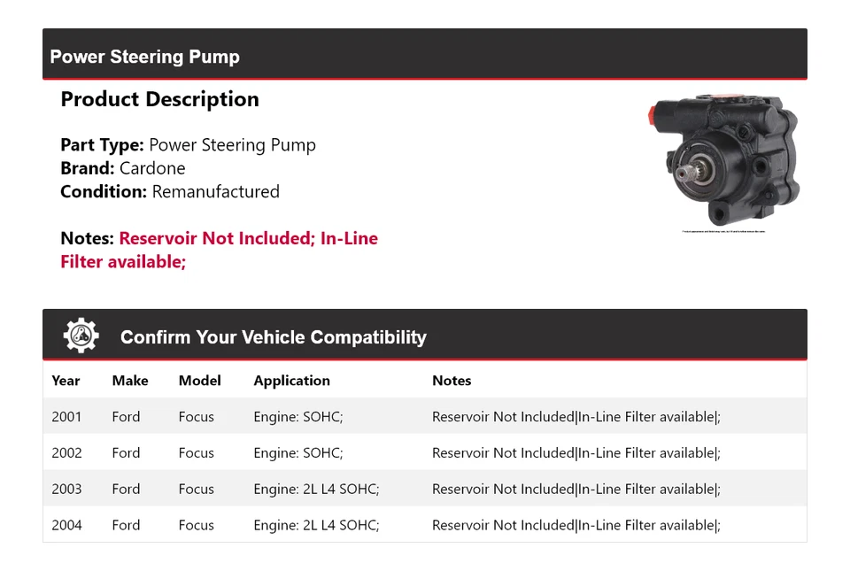 Bomba de dirección asistida Cardone 2002 2003 para Ford Focus 2001-2004 Foto 2 de 4
