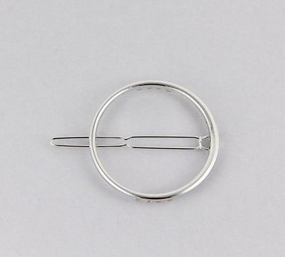 Silver circle barrette outline shape metal hair clip barrette shiny clip round