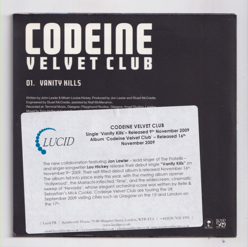 LJ909) Codeine Velvet Club, Vanity Kills - 2009 DJ CD | eBay UK
