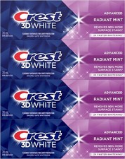 Pack of 4 Crest 3D White Toothpaste Advanced Whitening Radiant Mint, 280ml Total