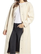 Something Navy  Faux Shearling Maxi Teddy Coat Ivory Sz Large